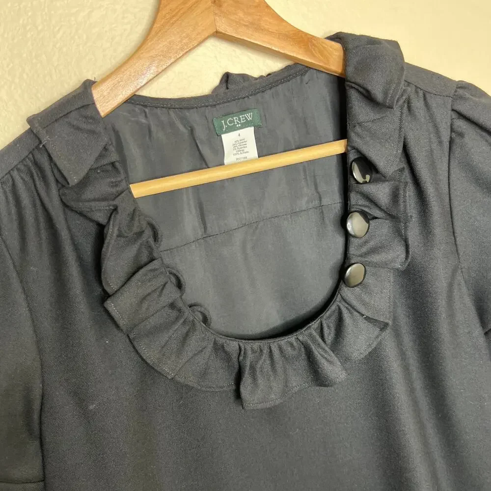 J. Crew Black Wool Blend Ruffle Collar Dress 4